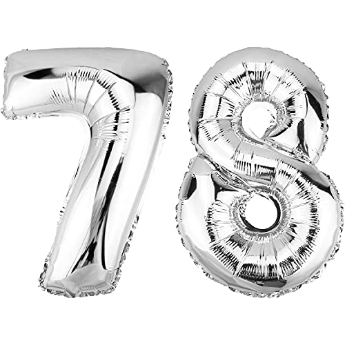 DekoRex Globo plateado de 82 cm para cumpleaños, bodas (número 78)