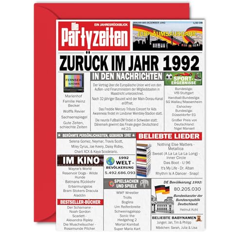 Stuff4 33 tarjetas de cumpleaños para hombres y mujeres - Regreso al año 1992 - 33 Feliz...