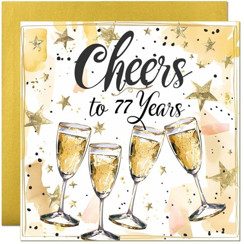 Tarjeta de cumpleaños número 77 – Cheers to 77 Years – Elegante tarjeta de cumpleaños con...