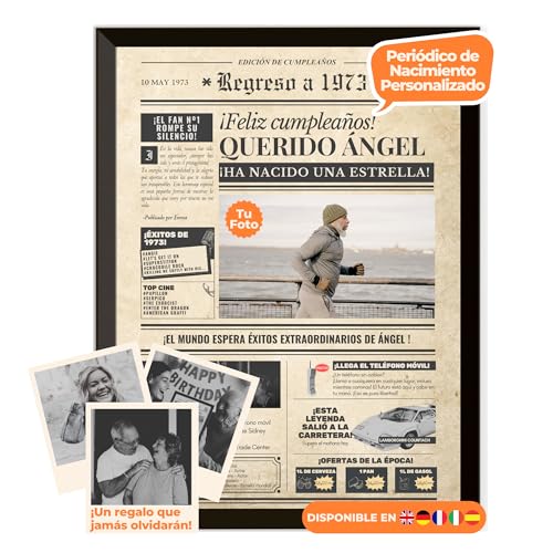 Periódico de cumpleaños 1973 - póster personalizado año nacimiento con foto, nombre y mensaje -...