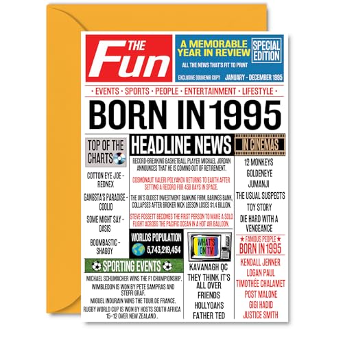 Tarjetas de cumpleaños número 30 para mujeres y hombres, periódico nacido en 1995, tarjeta de...