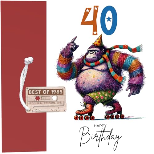 Tarjeta de cumpleaños de 40 años con llavero de cassette Best of 1985