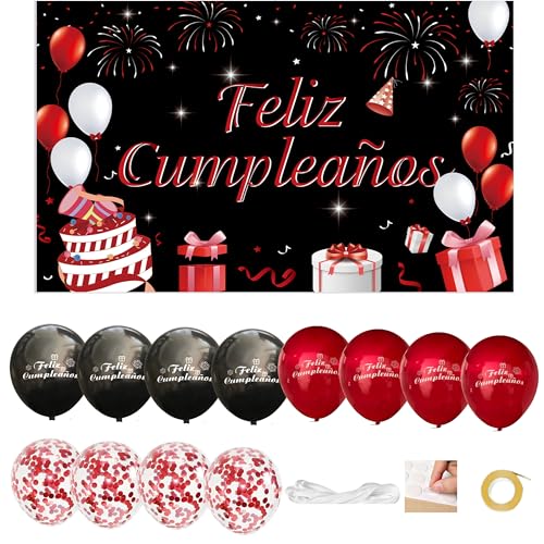 IM ® Pancarta Grande Feliz Cumpleaños en Español medidas 110x180cm de Poliester +12 Globos |...