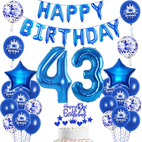Globos de 43 cumpleaños decoración hombre azul feliz cumpleaños 43 cumpleaños decoración fiesta...