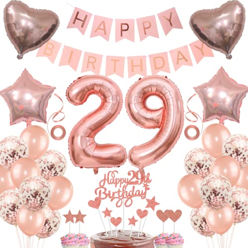 Decoración 29 Aniversario y Cumpleaños Mujer - Regalo Oro Rosa - Globos para 29 Años