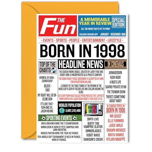 Tarjetas de cumpleaños número 27 para mujeres y hombres, periódico nacido en 1998, tarjeta de...