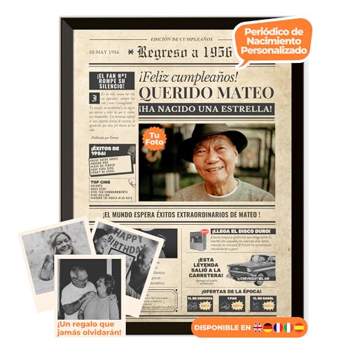 Periódico de cumpleaños 1956 - póster personalizado año nacimiento con foto, nombre y mensaje -...