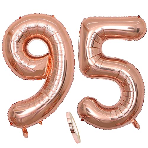 Globos numeros 95 años, Number globo número 95 oro rosa para niña Mujeres Chica, 40' Figuras Decor globo de lámina de helio inflable, gigante grande decoración fiesta de cumpleaños boda (xxxl 100cm)