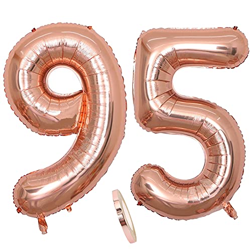 Globos numeros 95 años, Number globo número 95 oro rosa para niña Mujeres Chica, 40' Figuras...