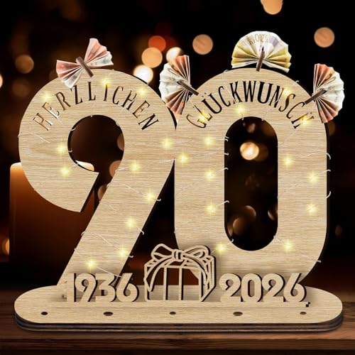 Idota Placa de Madera para Regalo de 90 Cumpleaños 2025 con Libro de Visitas LED, Regalo de Dinero,...