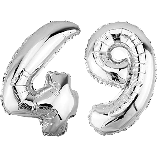 DekoRex Globo plateado de 82 cm para cumpleaños, bodas (número 49)