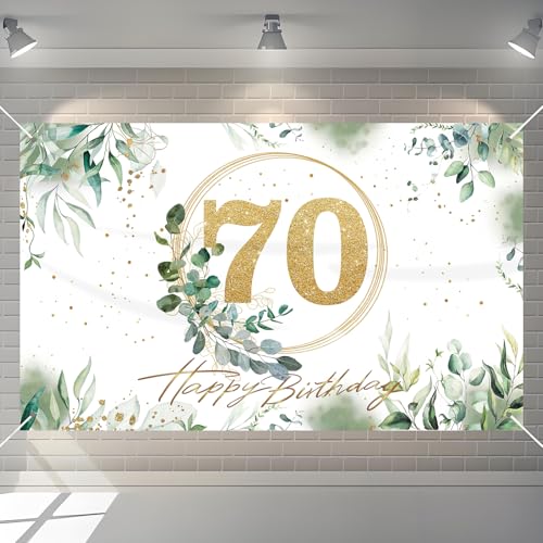 BORISCA Decoración para 70 Cumpleaños Pancarta Verde Blanco Oro Pancarta 70 Feliz Cumpleaños en...