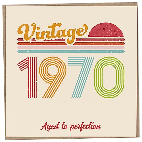 Tarjeta de cumpleaños número 53 – Vintage 1970 Aged to Perfection, divertida tarjeta de felicitación para hombres y mujeres, tarjetas de cumpleaños para mujeres, tarjetas de cumpleaños para hombres,
