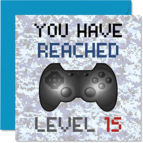 Stuff4 Tarjeta de 15º cumpleaños para jugadores, con texto en inglés You Have Reached Level 15',...