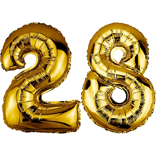 DekoRex Globo dorado 82 cm Globo cumpleaños Fiesta boda (Número 28)