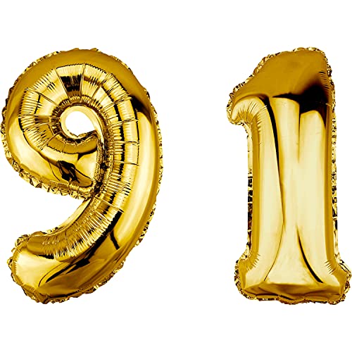 DekoRex Globo dorado 82 cm Globo cumpleaños Fiesta boda (Número 91)
