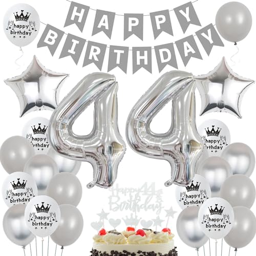 44 globos plata gris,44 años hombre mujer decoración cumpleaños,44 años plata decoración...