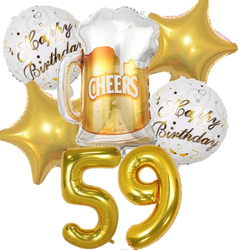 Decoracion Cumpleaños 59 años, Globos de Cumpleaños 59 años Dorado, Globos 59 Cumpleaños...