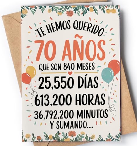 Tarjeta de 70 Cumpleaños - Tarjeta de Felicitación Graciosa para alguien que cumple 70 años -...