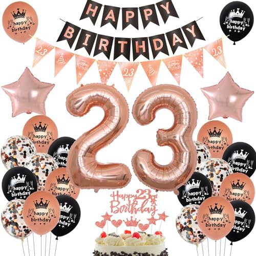 Globos 23 años oro rosa,Decoracion cumpleaños 23 años oro rosa negro,Globo 23 cumpleaños,Globos...