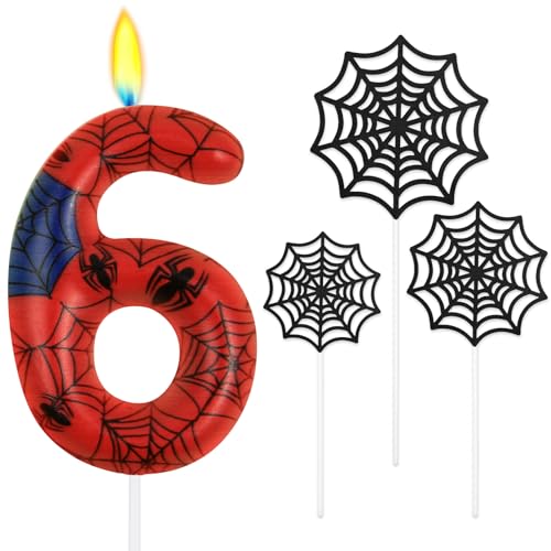 Alaoo Velas de Araña Cumpleaños con Números 6,Vela Roja y Azul Vela Araña Numérica de...