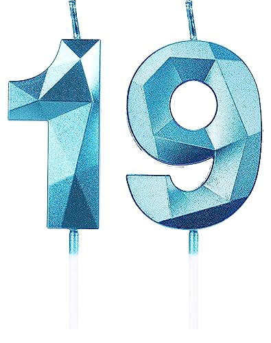 Velas 3D de 19 Cumpleaños - Vela Número 19 Azul para Pasteles - Decoraciones para Tartas, Fiestas...