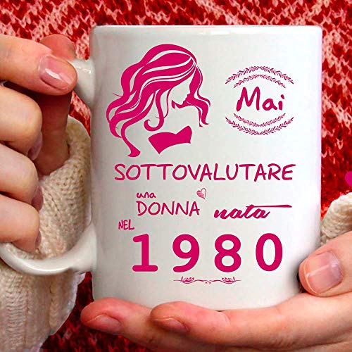 Taza 1980 cumpleaños mujer 41 años Idea regalo Nunca subestimar una mujer nacida en 1980