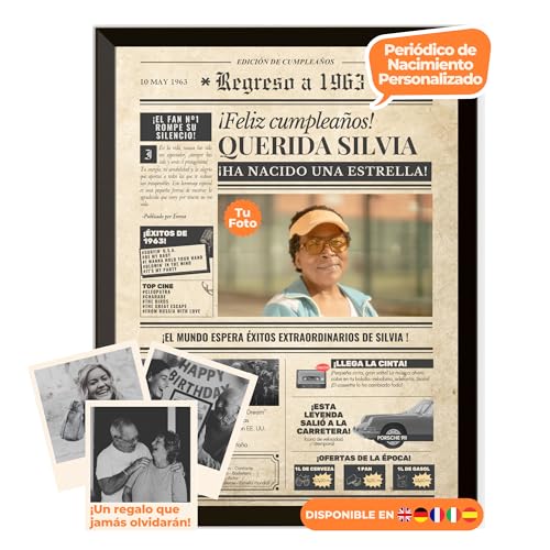 Periódico de cumpleaños 1963 – póster personalizado año nacimiento con foto, nombre y mensaje...
