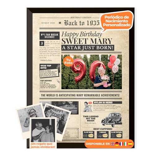 Periódico de cumpleaños 1935 – póster personalizado año nacimiento con foto, nombre y mensaje...