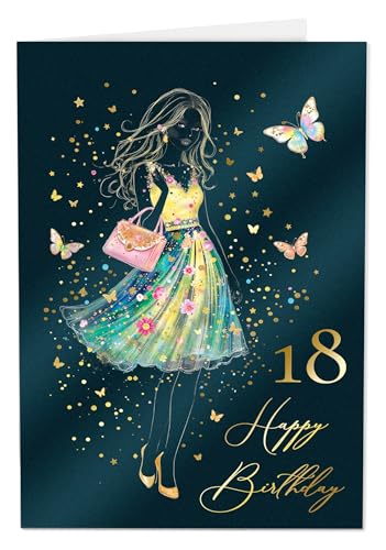 Joli Coon Tarjeta de cumpleaños 18 premium STARDUST Lady – Tarjeta de cumpleaños para chica de...