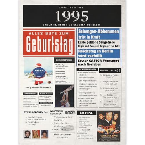 Edition Colibri Tarjeta de cumpleaños de 1995, regalo personal con eventos del año de nacimiento,...
