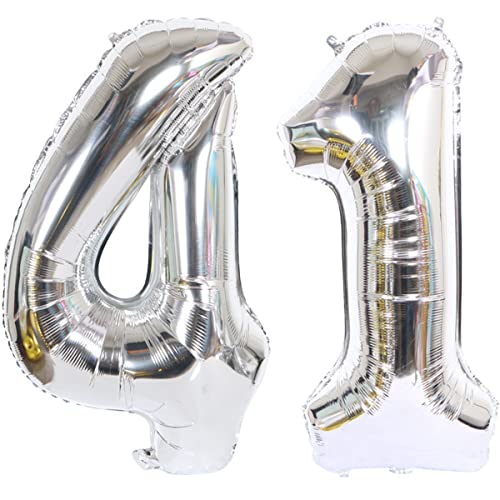 Foil Globo Número 41 Plateados Globo Número 41 Plateados 100cm Gigante Globos de Cumpleaños...