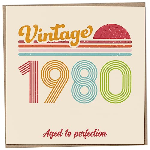 Tarjeta de cumpleaños número 43 – Vintage 1980 Aged to Perfection, divertida tarjeta de felicitación para hombres y mujeres, tarjetas de cumpleaños para mujeres, tarjetas de cumpleaños para hombres,