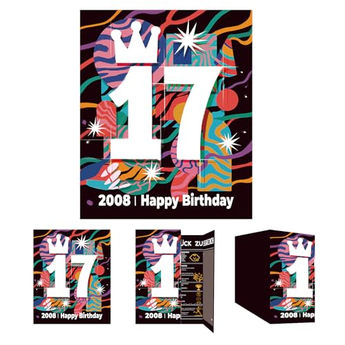 Gcardist Tarjeta de felicitación de cumpleaños 2025, tarjeta de felicitación de cumpleaños de 17...