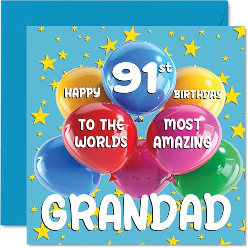Stuff4 Tarjeta de cumpleaños número 91 para abuelo – World's Most Amazing Grandad – Tarjeta de...