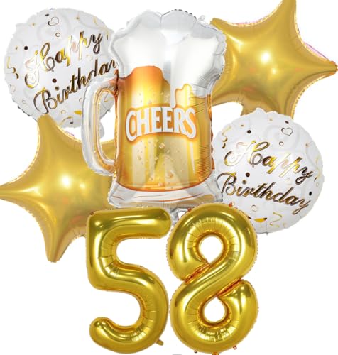 Decoracion Cumpleaños 58 años, Globos de Cumpleaños 58 años Dorado, Globos 58 Cumpleaños...