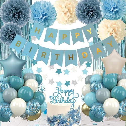 Decoracion Cumpleaños Hombres, Globos De Cumpleaños Azul, Feliz Cumpleaños, Happy Birthday...