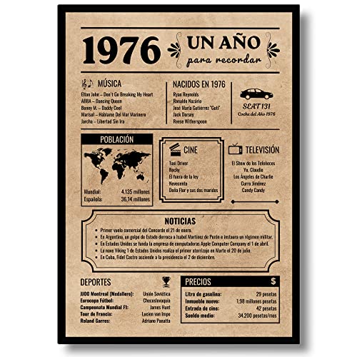 EQUIK PRODUCTS Póster de Cumpleaños 50 años | Regalo Original Hombre y Mujer | Año de Nacimiento...