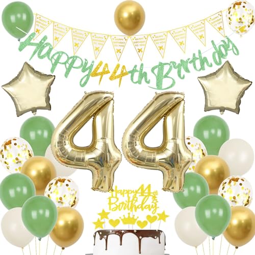 Globos y Decoraciones para Fiesta de 44 Cumpleaños - Verde y Oro - Para Hombre y Mujer - Incluye...