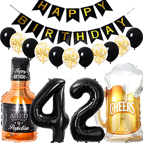 Conruich Decoración de Cumpleaños de 42 años Hombre Mujer, Globo de Foil Whisky Cerveza Vaso...