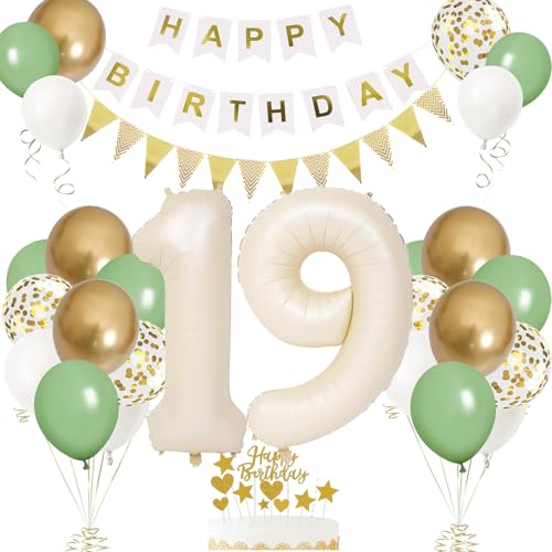 Decoracion Cumpleaños 19 Año Beige, Globos Cumpleaños 19 para Mujeres, Decoraciones Fiesta 19...