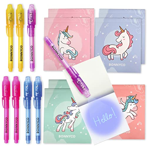 BONNYCO Boligrafo Tinta Invisible y Libreta Unicornio, Pack de 8 Regalos Cumpleaños Niños Colegio....