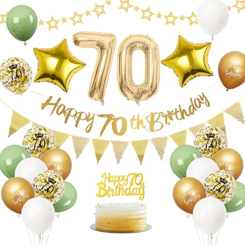 Decoración 70 Años Oro Verde, Globos Cumpleaños Verdes Oro, Aluminio, Pancartas para Hombre Mujer...
