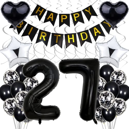 Globo 27 Cumpleaños Decoraciones - Negro, Blanco y Plata para Hombres y Mujeres - Fiesta 27 Años
