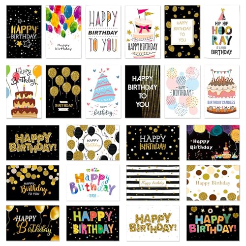 Zyluniy 24 Tarjetas de Cumpleaños, Tarjeta Felicitación Holográficas en Surtido con 24 Sobres y...