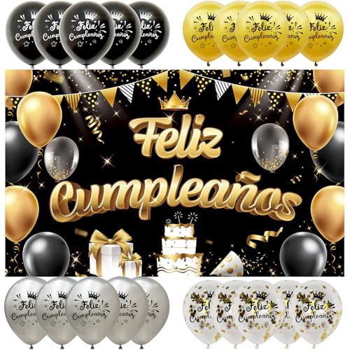 BORISCA Pancarta Feliz Cumpleaños Español y 20 Globos Feliz Cumpleaños Decoracion Cumpleaños...