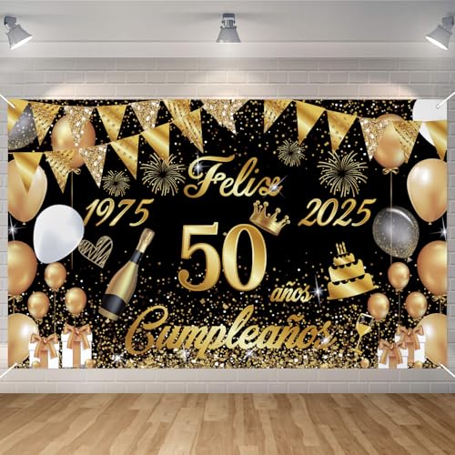 Pancarta Feliz Cumpleaños 50 Anos 1975-2025, Seutgjie Happy Birthday Decoracion para Mujer Hombre...