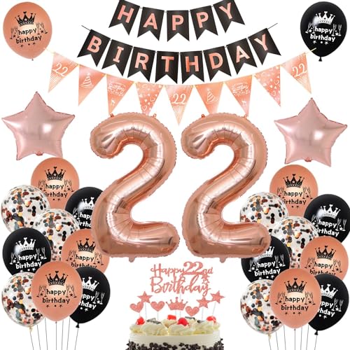 Globos 22 años oro rosa,Decoracion cumpleaños 22 años oro rosa negro,Globo 22 cumpleaños,Globos...