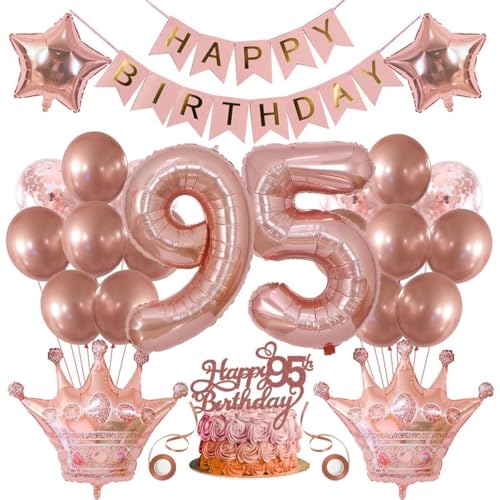 SNOWZAN 95. Cumpleaños Decoraciones Mujer Oro Rosa: 'Happy Birthay' pancartas, globos de aluminio,...