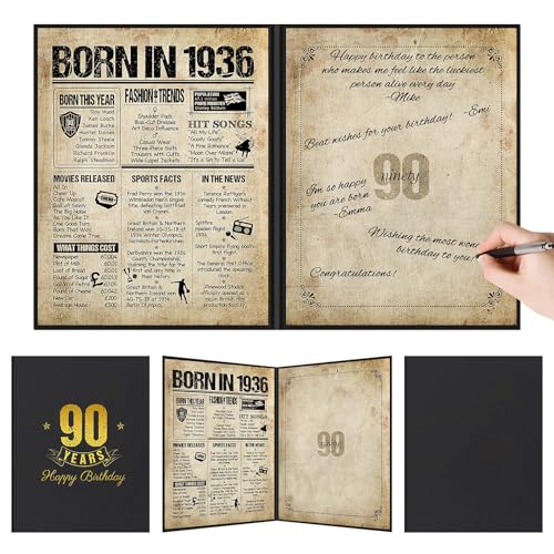 Benjia Decoración de 90 cumpleaños, tarjeta de cumpleaños, libro de firmas de invitados para...